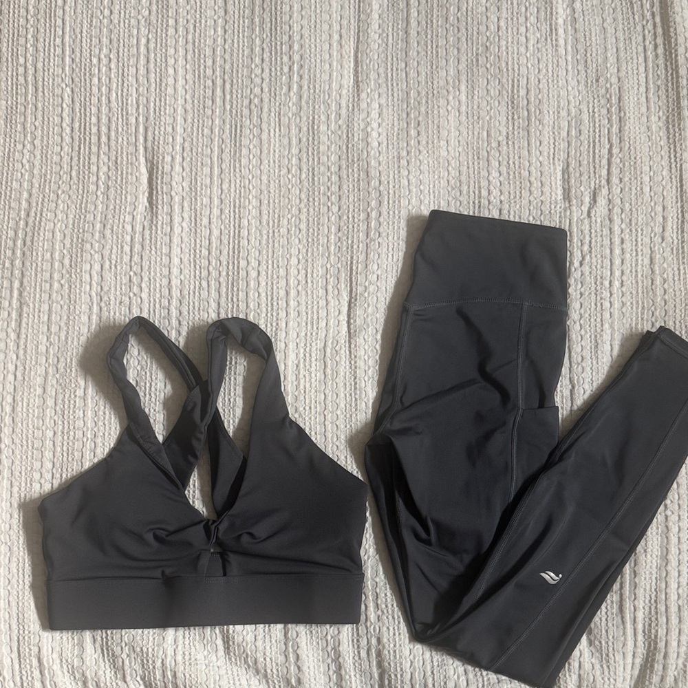 Dar Grey Fabletics Sports Bra and Leggings Set